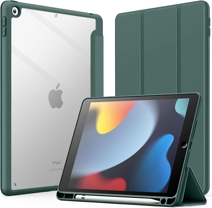 JETech Case Cover for iPad 9th/8th/7th Gen 10.2 Beige | Clear Transparent Back Pencil Holder Slim Shockproof Protection Tri-Fold Stand Auto Wake/Sleep