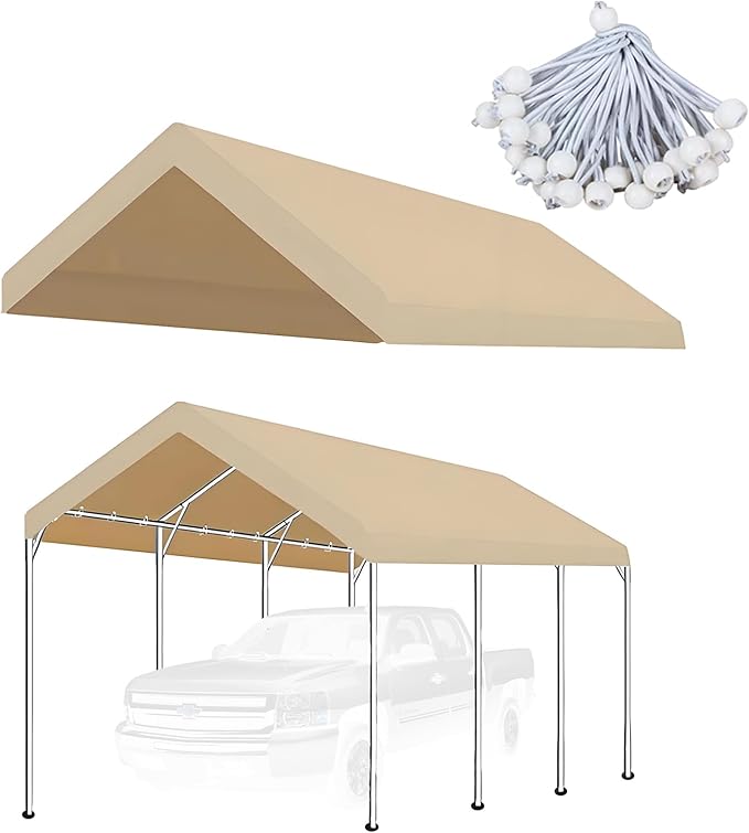 10' x 20' Carport Replacement Canopy Cover for Carport Frame Garage Top Tarp Shelter Tent Party Heavy Duty (Only Top Cover, Frame is not Included) (Beige, 10' x 20')