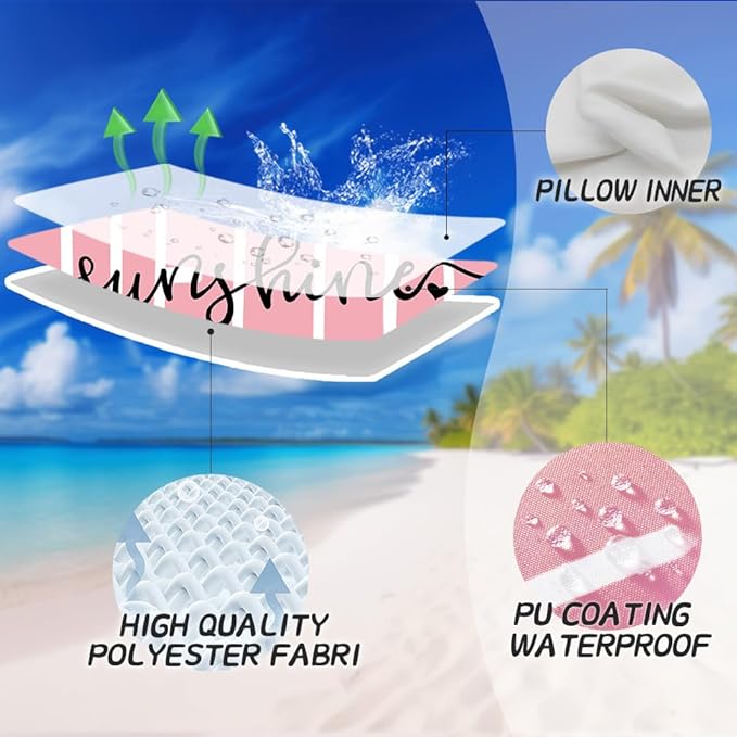 DFXSZ Outdoor Pillow Covers 18x18 Inch Set of 2 Hello Sunshine Decor Pink Waterproof Throw Pillow Covers Summer Outdoor Waterproof Pillow Covers Decor for Patio Funiture Garden Sofa Couch 020F18