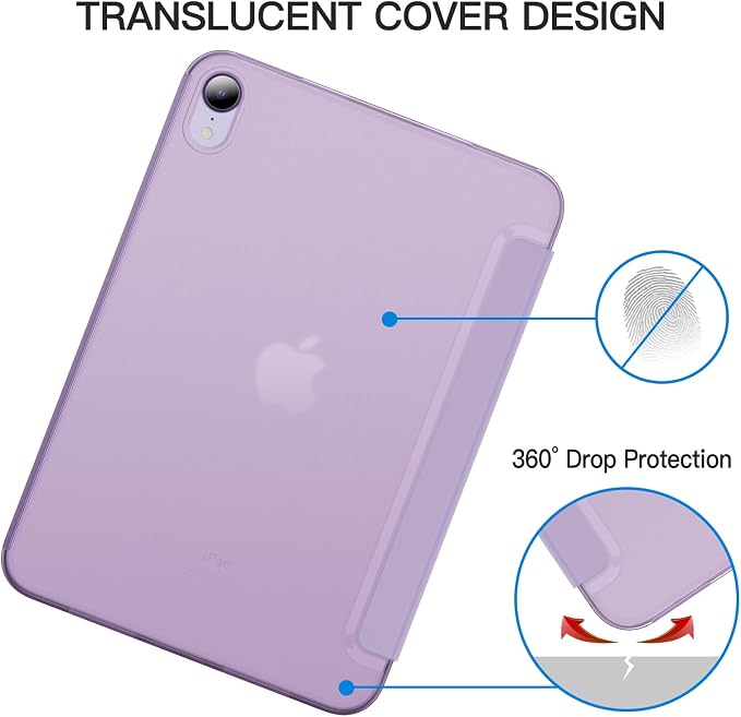 JETech Case Cover for iPad mini A17 Pro/6th Gen (2024/2021) Blue | Slim Translucent Back Design Tri-Fold Stand Auto Wake/Sleep Lightweight Shockproof Protection