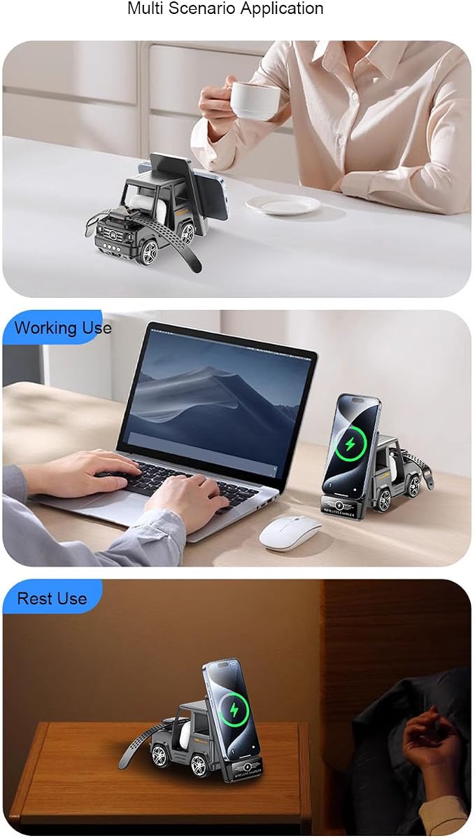 Zopsc Forklift Wireless Charging Station 3 in 1 15W Fast Charger Stand for Smartphone Smartwatch Earbuds