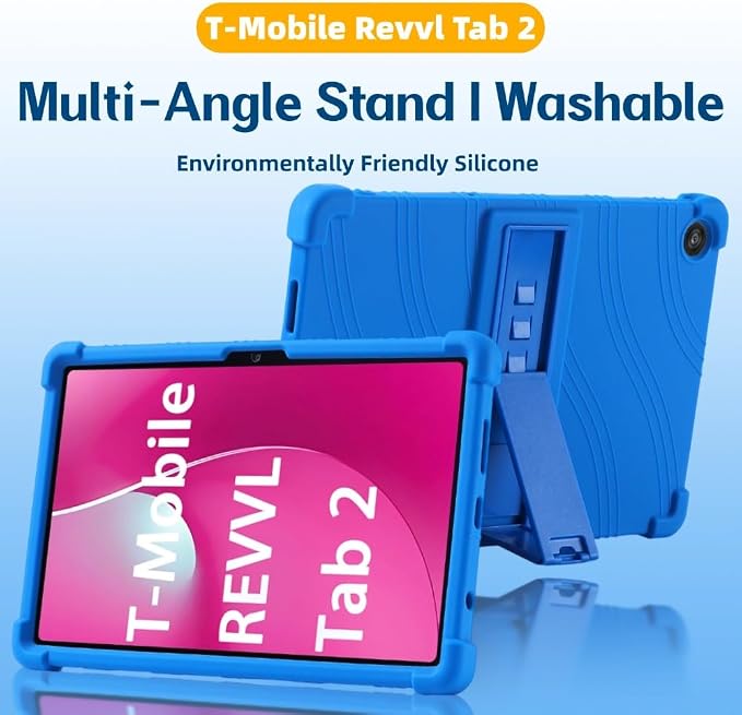 for Revvl Tab 2 Case (2025) Kids Soft Silicone Cover for Tmobile Revvl Tab 2 Tablet Case with Stand (Black)