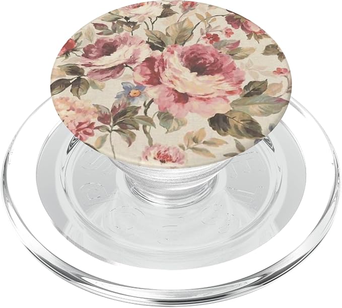 Beige Pink Vintage Floral Pattern PopSockets PopWallet for MagSafe