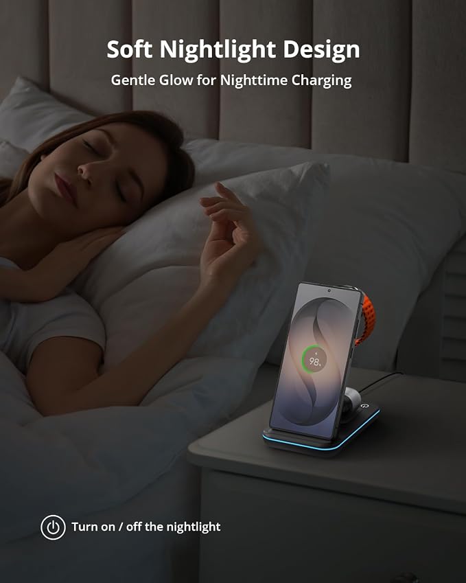 Wireless Charger for Samsung&ampAndroid: JoyGeek 3 in 1 Charging Station for S26/S25/S24/S23/S22/S21/S20/Note20/Z Fold&ampFlip Galaxy Watch8/7/6/5/4/3/Active2/1 Buds 3 Pro