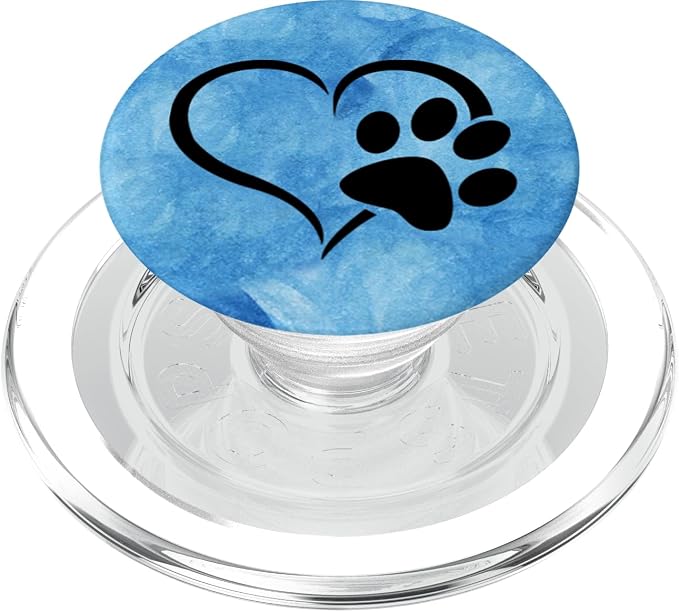 Black color Dog Paw Print Heart On Blue Ocean Watercolor PopSockets Adhesive PopGrip