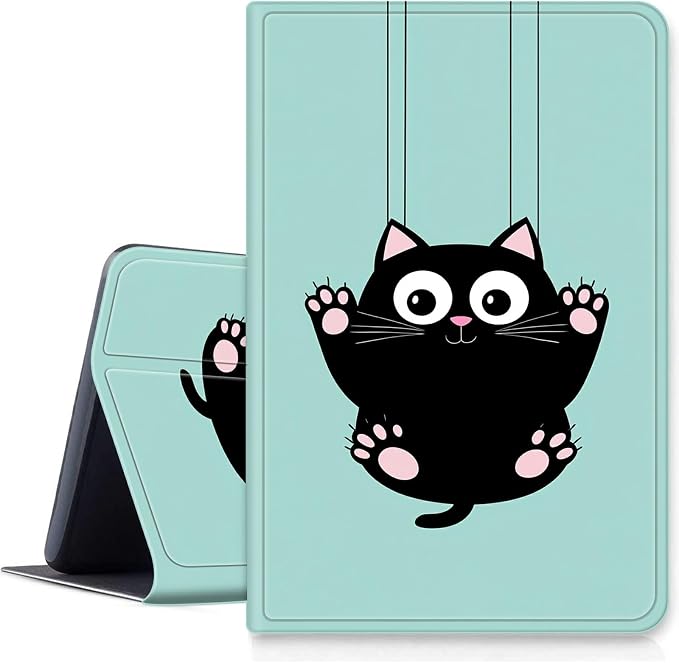 Case for Fire 7 2019/2017/2015Black Cat Purple Roses | DIGTIALL Slim Cover for Fire 7 Tablet 9th/7th/5th Gen 7.0 Folding Stand Protective Case Auto Sleep/Wake Smart Shell