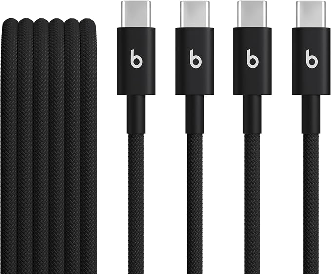Beats 240W USB-C to USB-C Braided Cable Fast Charging Durable/Tangle Free Compatible with Apple and Android Devices (3 m/10 ft) – Bolt Black