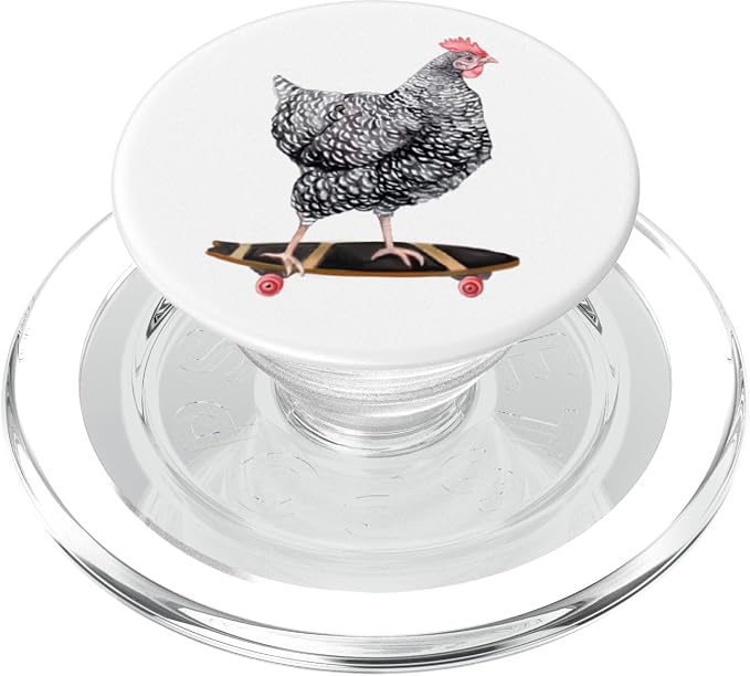 Cute Skateboarding Chicken - Barred Rock Hen on Skateboard PopSockets Standard PopGrip