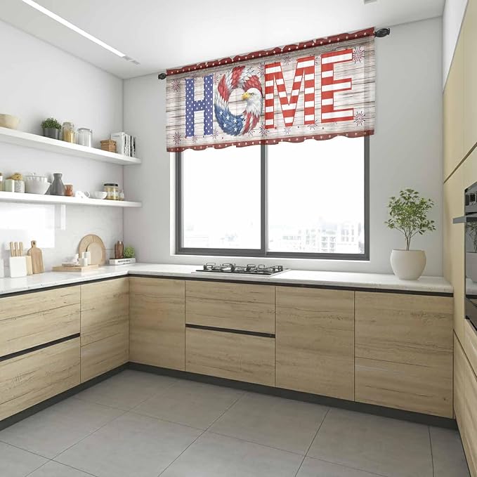 4th of July Sheer Valances for Windows 54"x18", Light Filtering Kitchen