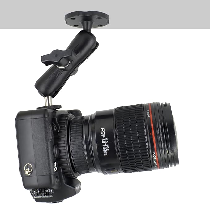 VAUBORTTI Heavy-Duty Camera Wall/Desktop Mount with 1/4"-20 Thread, Aluminum Alloy Arm, Dual Ball Heads, 1-Inch TPU Ball, Free Rotation,Compatible with DSLR, CCTV, RAM B System
