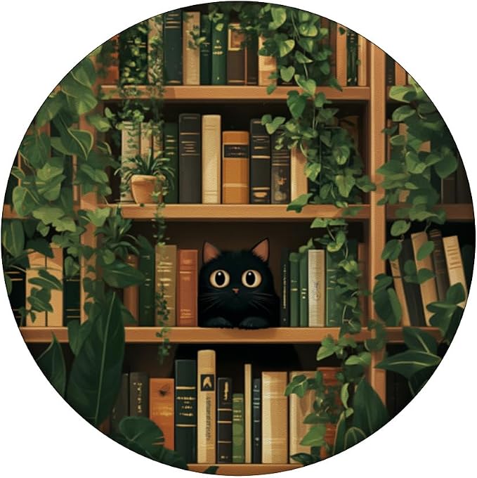 Cute Black Cat Hiding On Bookshelves Plants Library Bookish PopSockets Adhesive PopGrip