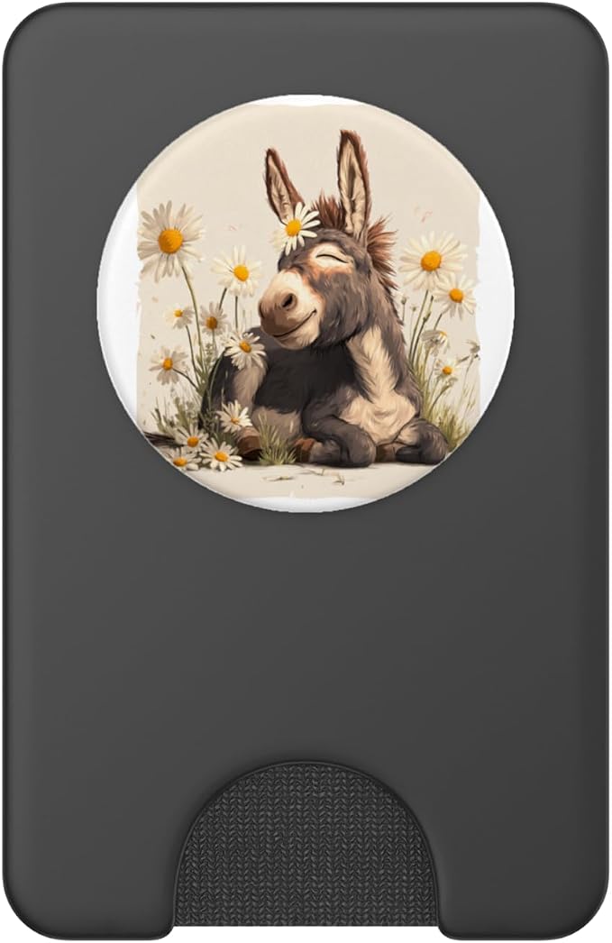 Happy Donkey Face with Flowers and Dandelion PopSockets PopWallet for MagSafe