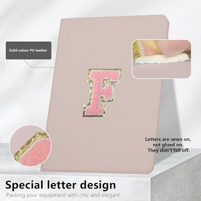 for iPad 9th Generation 10.2 Inch 2021/2020/2019 Case Initial Chenille Letter Suture Personalized for iPad 9th/8th/7th Generation Case with Auto Sleep/Wake Pencil Holder (Black A)