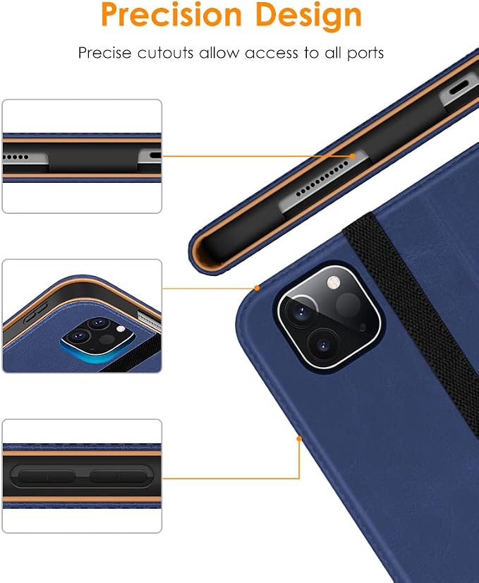 DTTO Case for iPad Pro 11 Inch 4th / 3rd / 2nd / 1st Generation 2022/2021/2020/2018Premium PU Leather Folio Stand Cover with Hand Strap Auto Wake/SleepMultiple Viewing Angles Black