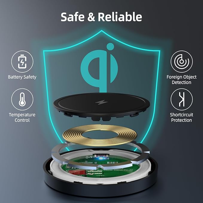 Wireless Charger 6.5ft / 2m 15W Max Fast Magnetic Wireless Charging Pad Compatible with iPhone 16/15/14/13/12 with USB-A Converter Black