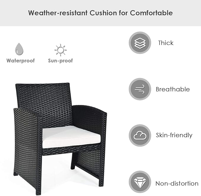 Tangkula Patio Wicker Conversation Furniture Set, Patiojoy Sofa & Table Set w/4 Seats, Outdoor Rattan Sofa Set for Balcony Backyard, Wicker Chair Set with Tempered Glass Coffee Table (1, White)