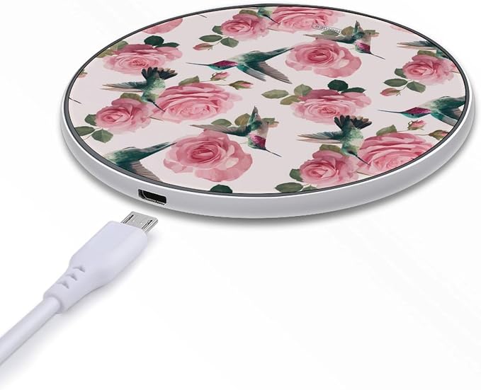 Hummingbirds Rose Wireless Charger SlimWireless Charging Pad Anti-Slip Charger Mat for Men Women