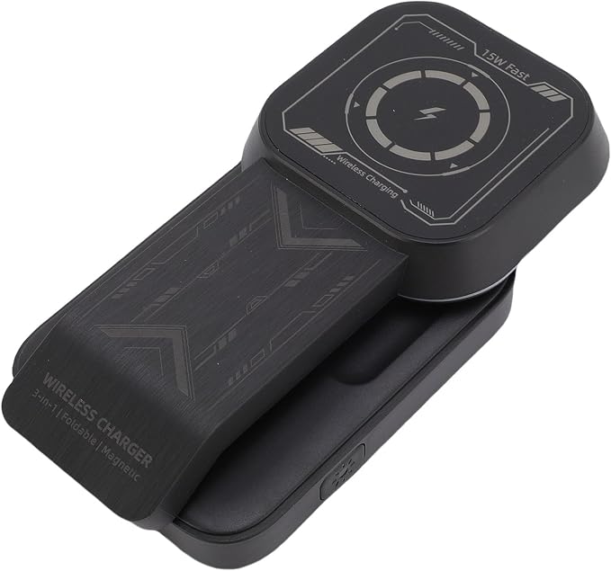 15W Fast Wireless Charger Station for Multiple Devices Adjustable Stand Dock Black 3 in 1
