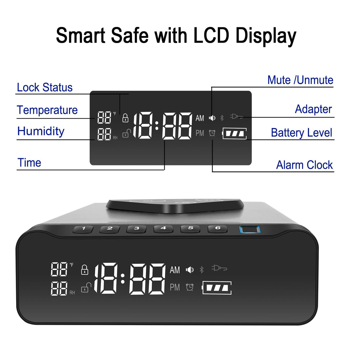 FTOP Biometric Fingerprint Gun Safe, Clock Handgun Safe with 3-in-1 Watch & Phone Wireless Charging, Drawer Lock for Hand Guns, Cash, Valuables- with Humidity Reader|Temperature| Alarm Clock| Screen