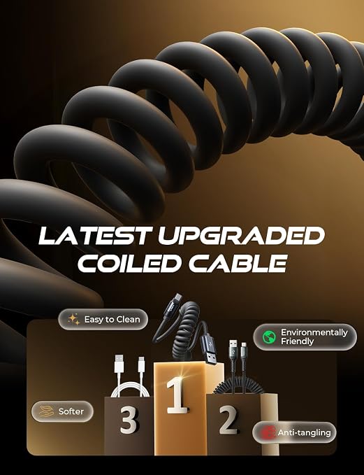 LISEN Chubby Cable Coiled Cable 2 Pack Car Play Cord | for Android Auto Short USB A to USB C Cable for iPhone 17/16/15 Samsung Galaxy S25/S24 A15/A14 Google Pixel 9/8 Blue 4FT