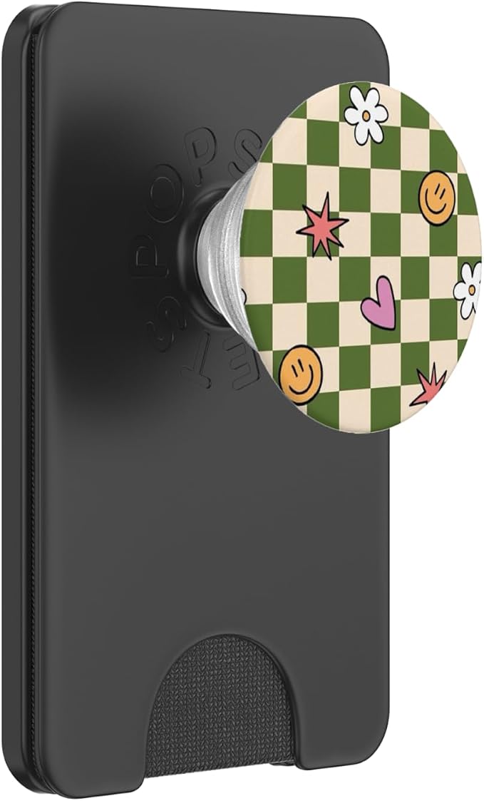 Green Checker Cute Doodle Pattern PopSockets Adhesive PopGrip