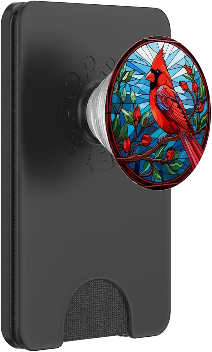 Stained Glass Red Cardinal Bird Christmas Cute Bird Lovers PopSockets Adhesive PopGrip