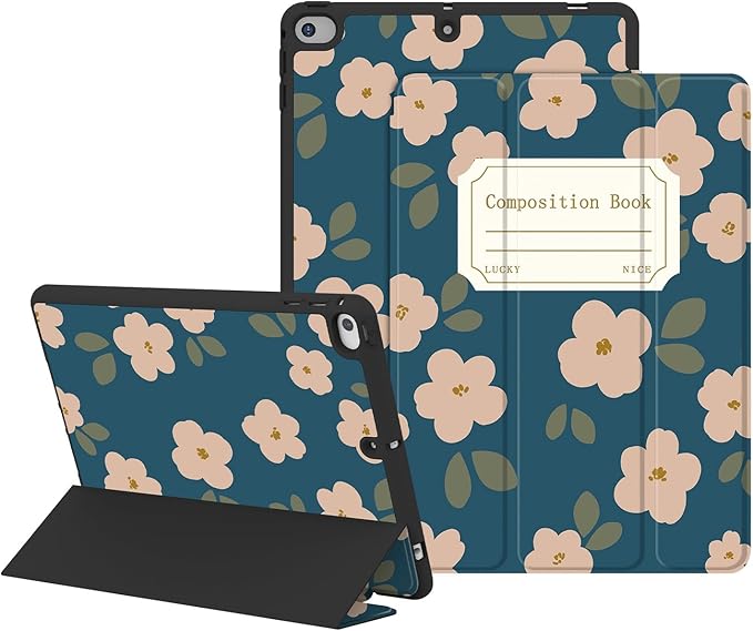 Case for iPad 6th / 5th Generation 9.7-inch iPad Air 2 /Air 1 | Smart Trifold Stand Shockproof Case with Pencil Holder Auto Wake/Sleep Cover Viewing &amp Typing Angles Black Flowers