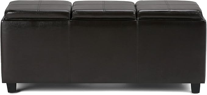 SIMPLIHOME Avalon Storage Ottoman - 42 inch Wide Upholstered Vegan Leather Rectangular Flip-Top Ottoman in Tanners Brown, Contemporary Coffee Table Ottoman for Living Room with Hidden Storage