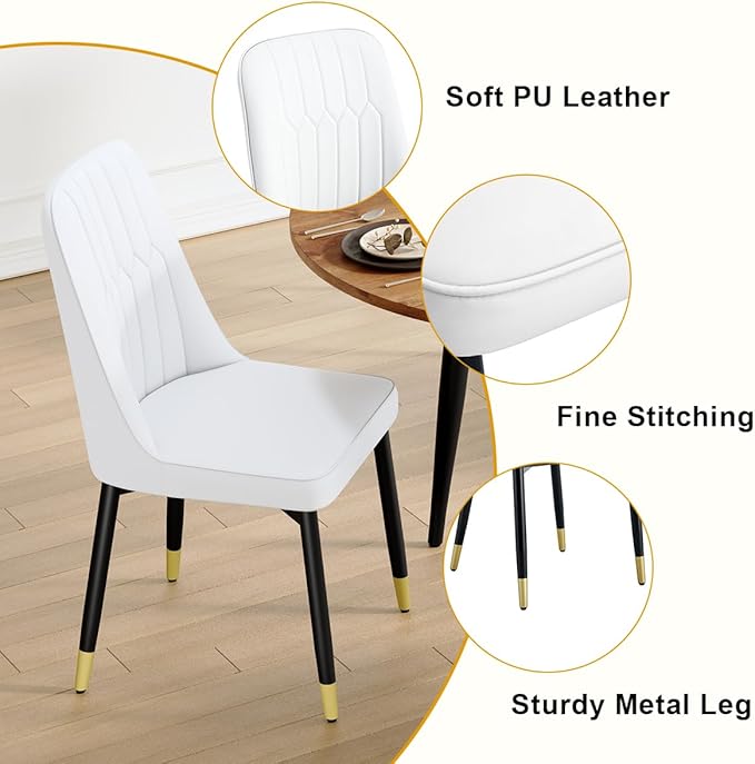 42"-54" Extendable Dining Table Set for 4, Round Dining Table Set for 4, 0.73" Thick Wood Tabletop with Smooth Edge, Black Metal Leg with Non-Slip Footmat, 4 Soft PU Chairs, for Kitchen, Small Space