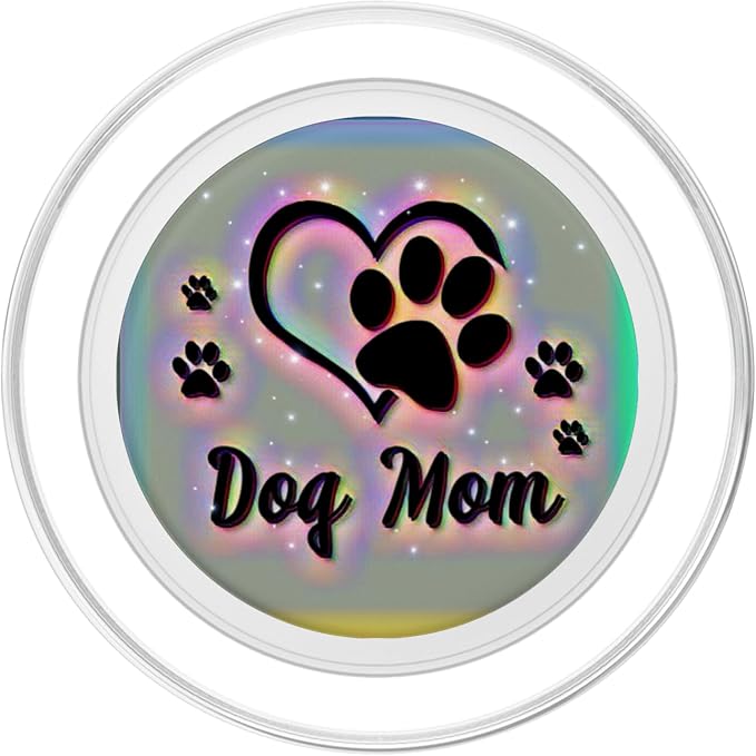 Dog Mom Gift Cute Dog Paw Print Heart Black Rainbow PopSockets Adhesive PopGrip