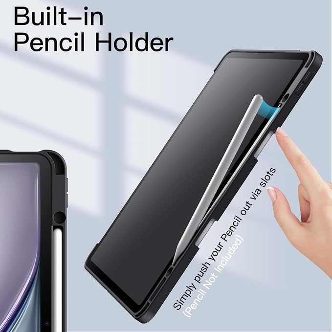 JETech Case for iPad Air 13-Inch M4/M3/M2 (2026/2025/2024) with Pencil Holder Clear Transparent Back Shell Slim Stand Shockproof Tablet Cover Auto Wake/Sleep (Black)