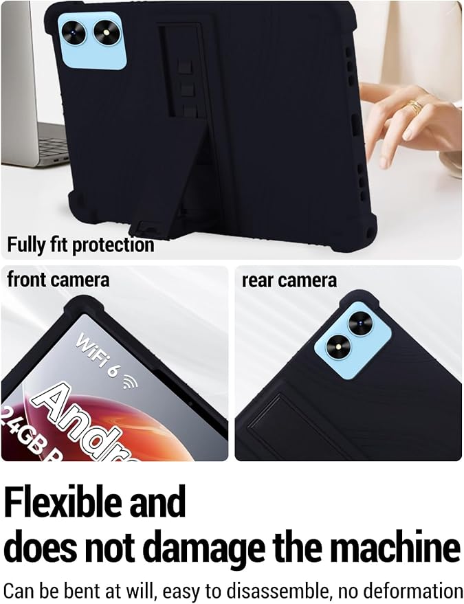 for Frameflow P10_A 10 Inch Android 15 Tablet Protective case ZBAGUG Shockproof Lightweight Silicone Protective Cover with Stand Child-Friendly Protection Easy to Clean Design Black