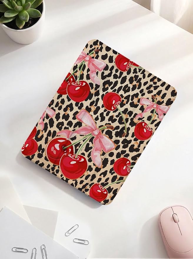 Case for iPad 9th/ 8th/ 7th Generation Case 10.2&amp10.5 Inch (2021/2020/2019 Release) Slim Lightweight Soft Trifold Back Cover with Pencil Holder &amp Auto Sleep/Wake Cover Cherries Cheetah Bows