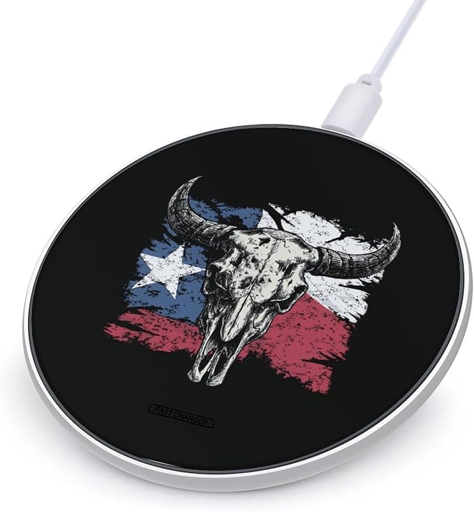 Vintage Texas Buffalo Skull Flag Wireless Charger SlimWireless Charging Pad Anti-Slip Charger Mat for Men Women