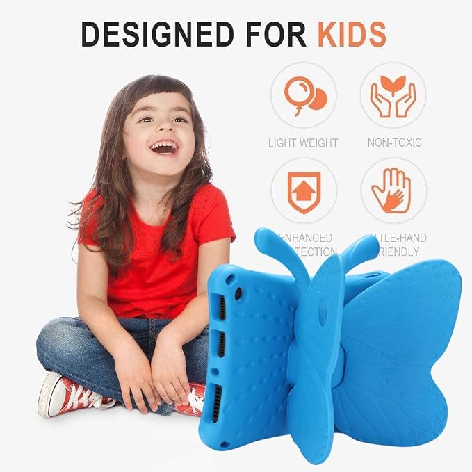Simicoo Fire Max 11 Tablet 2023 Cute Butterfly Case with Stand for Kids Girl Light Weight EVA Rugged Shockproof Full Cover Kids Friendly Kids case for Fire Max 11(Blue)
