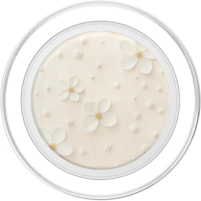 White Cream Floral Illustration Print PopSockets PopWallet for MagSafe