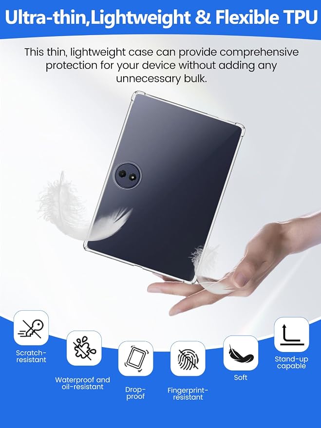 TPU Case for TCL TAB A1 Plus 12.2-Inch Tablet Soft Flexible Shockproof Cover with Airbag Protection Anti-Scratch(Clear)