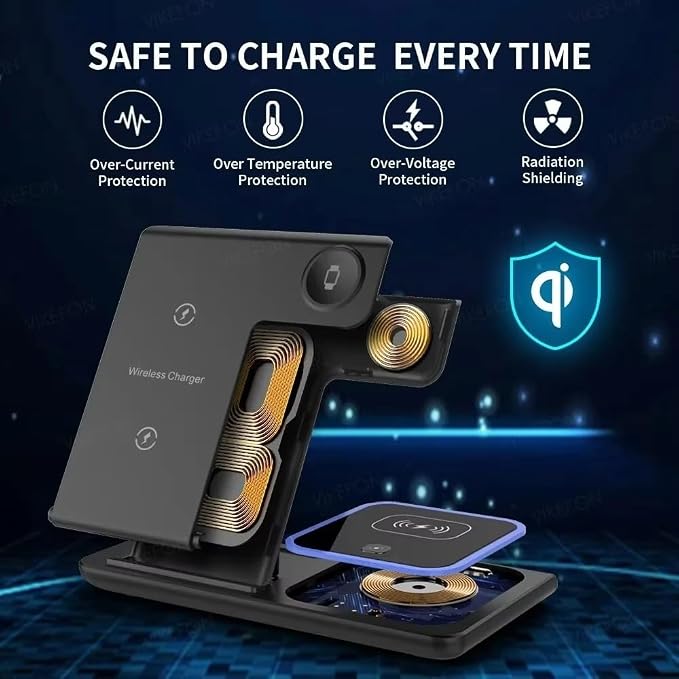 3 in 1 Wireless Travel Charger Stand Foldable Fast Charging Dock for iPhone 17 16 15 14 13 12 Pro Max iWatch S10~2 SE Ultra AirPods 4/3 Pro (White)