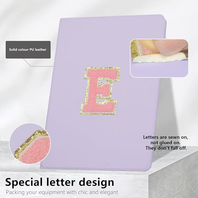 for iPad 9th Generation 10.2 Inch 2021/2020/2019 Case Initial Chenille Letter Suture Personalized for iPad 9th/8th/7th Generation Case with Auto Sleep/Wake Pencil Holder (Black A)