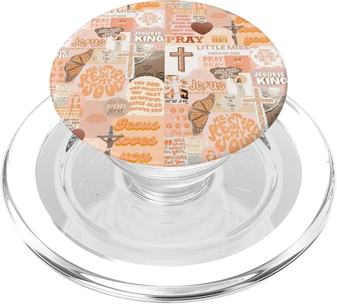 Orange Aesthetic Christian Bible Verse Jesus Cross Collage PopSockets Adhesive PopGrip