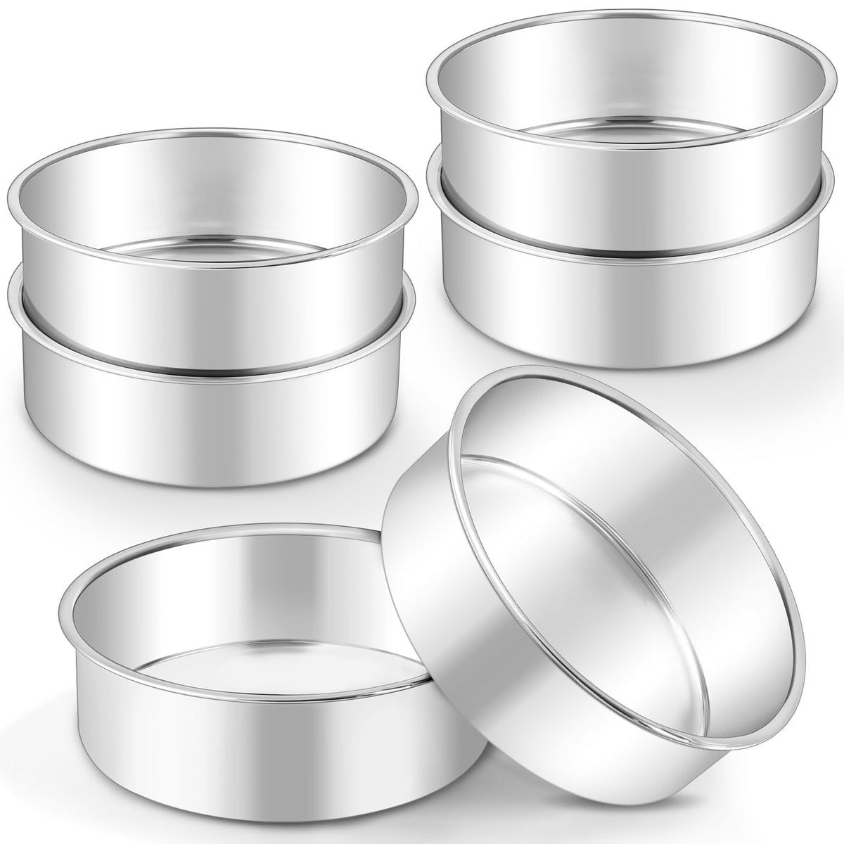 LIANYU 6 inch Cake Pans for Baking, Round Cake Pan Set of 4, Nonstick Stainless Steel Baking Tin Bakeware for Birthday Wedding Party, Non Toxic Coating, 3 Inch Deep