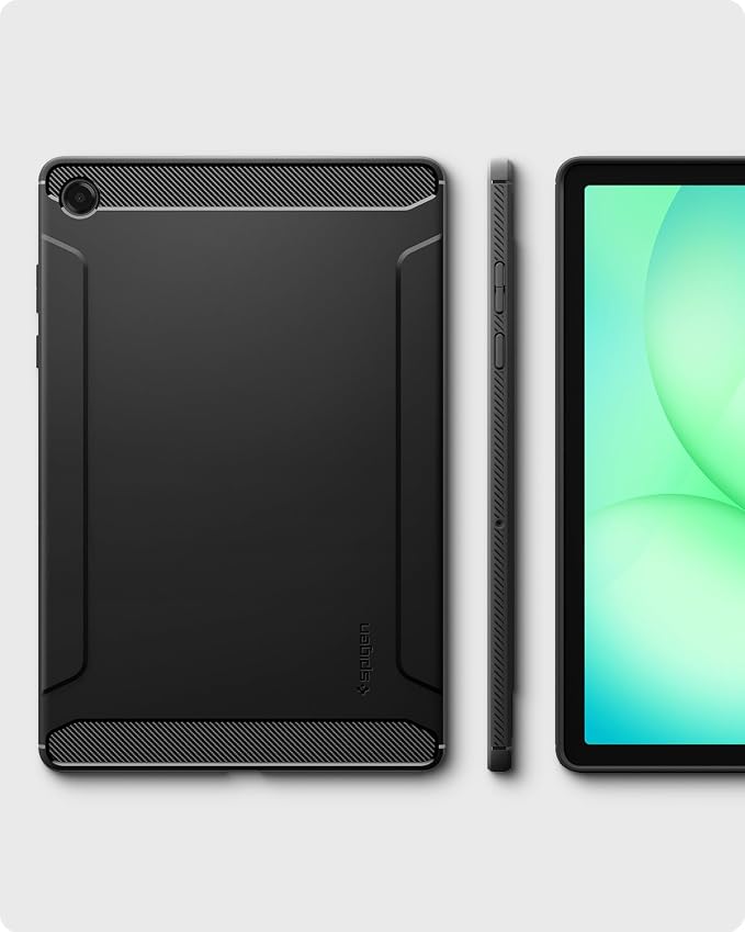 Spigen for Galaxy Tab A11+ Plus Case (2025) Rugged Armor Slim Protective Case with Carbon Fiber Design and Air Cushion Technology Matte Black