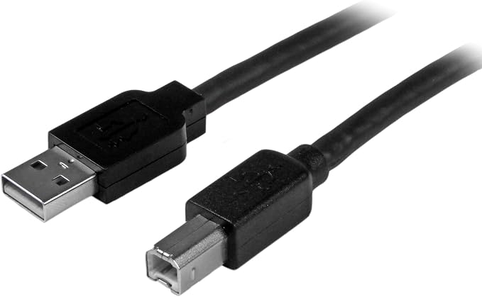 StarTech 30ft Active USB 2.0 Cable USB-A to USB-B Black (USB2HAB30AC) | Printer cable Cord Extension Male to Male Built-in equalizing chip for 30ft USB 2.0 connections