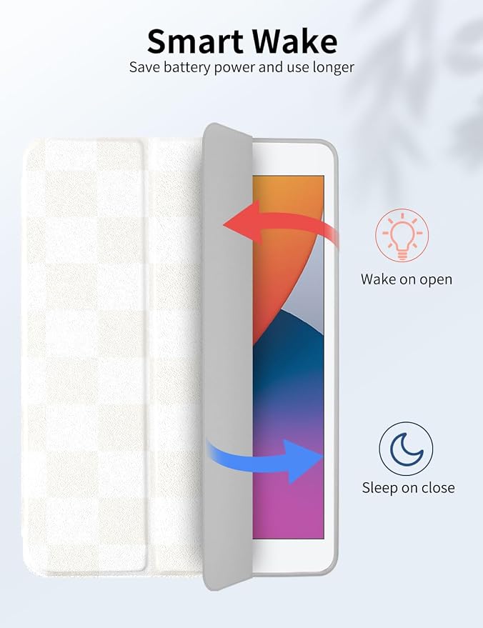 Case for iPad 9th/ 8th/ 7th Generation Case 10.2&amp10.5 Inch (2021/2020/2019 Release) Slim Lightweight Soft Trifold Back Cover with Pencil Holder &amp Auto Sleep/Wake CoverBeige Checkered