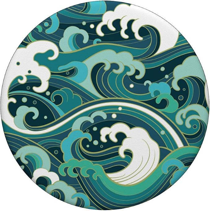 Ocean Wave Surf Beach Tropical Blue Teal Green Japanese Art PopSockets Adhesive PopGrip