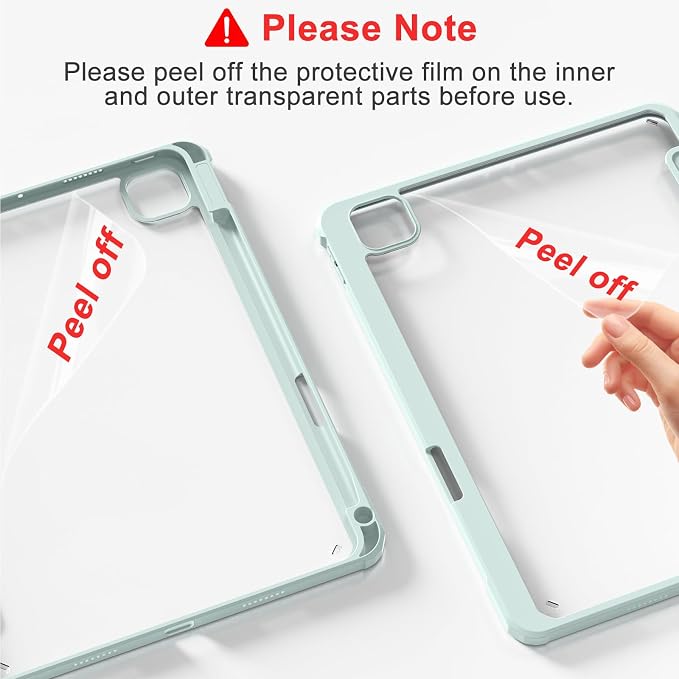 Clear Case for iPad Pro 12.9 inch 6th/5th/4th/3rd Gen 2022/2021/2020/2018 with Pencil Holder Lightweight Shockproof Trifold Stand Transparent Acrylic Back Cover Auto Wake/Sleep Black