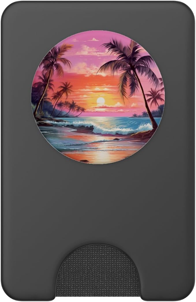 Palm Tree Sunset Tropical Island Night Scene Beach Theme PopSockets Adhesive PopGrip