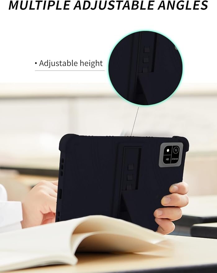 Case for JUNINKE A30 2025 Android 15 Tablet 10InchWUNIAK Shock Proof Lightweight Stand Rubber Shell Protective CoverKids Friendly Soft Silicone Adjustable Stand CoverBlack