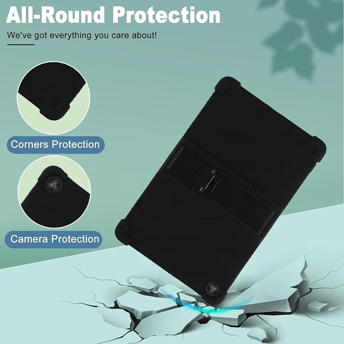 Caweet Case for Lenovo Tab One 8.7 Inch 2025 Heavy Duty Shockproof Full-Protection Adjustable Stand Silicone Cover Black