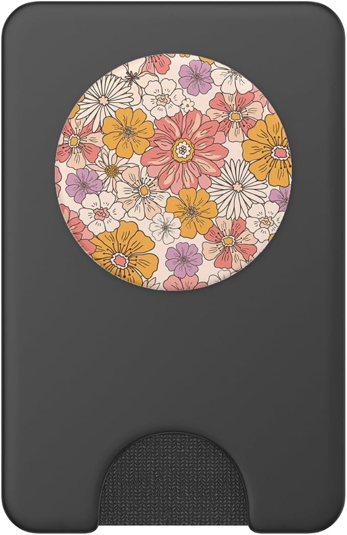 Retro Flowers Meadow Floral Groovy 70s Peach Orange Pink PopSockets Adhesive PopGrip